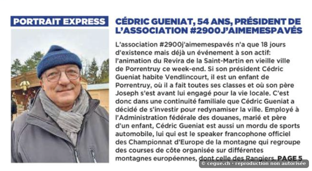Coupure de presse Portrait express consacrée à Cédric Gueniat