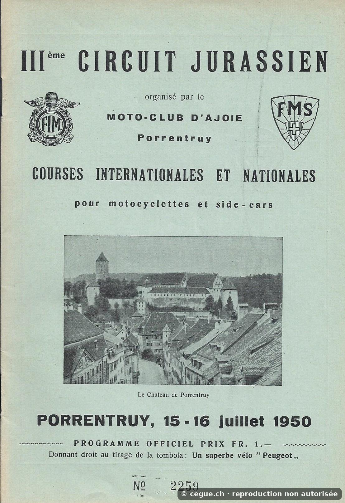 Programme du troisième Circuit jurassien de 1950
